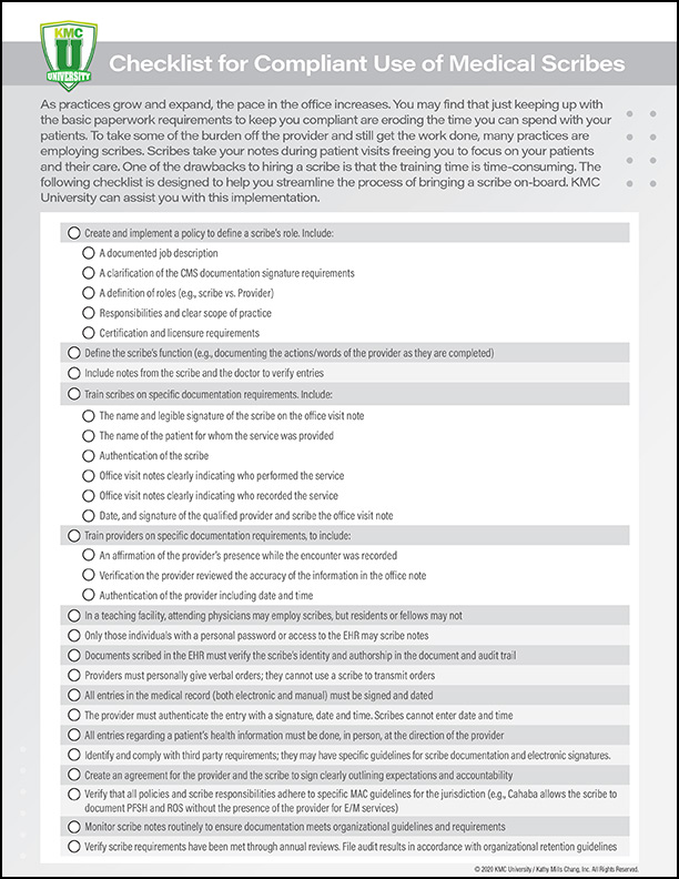 Checklist for the Use of Medical Scribes KMC University