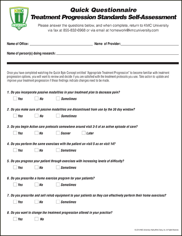 Treatment Progression Standards Self-assessment - Kmc University